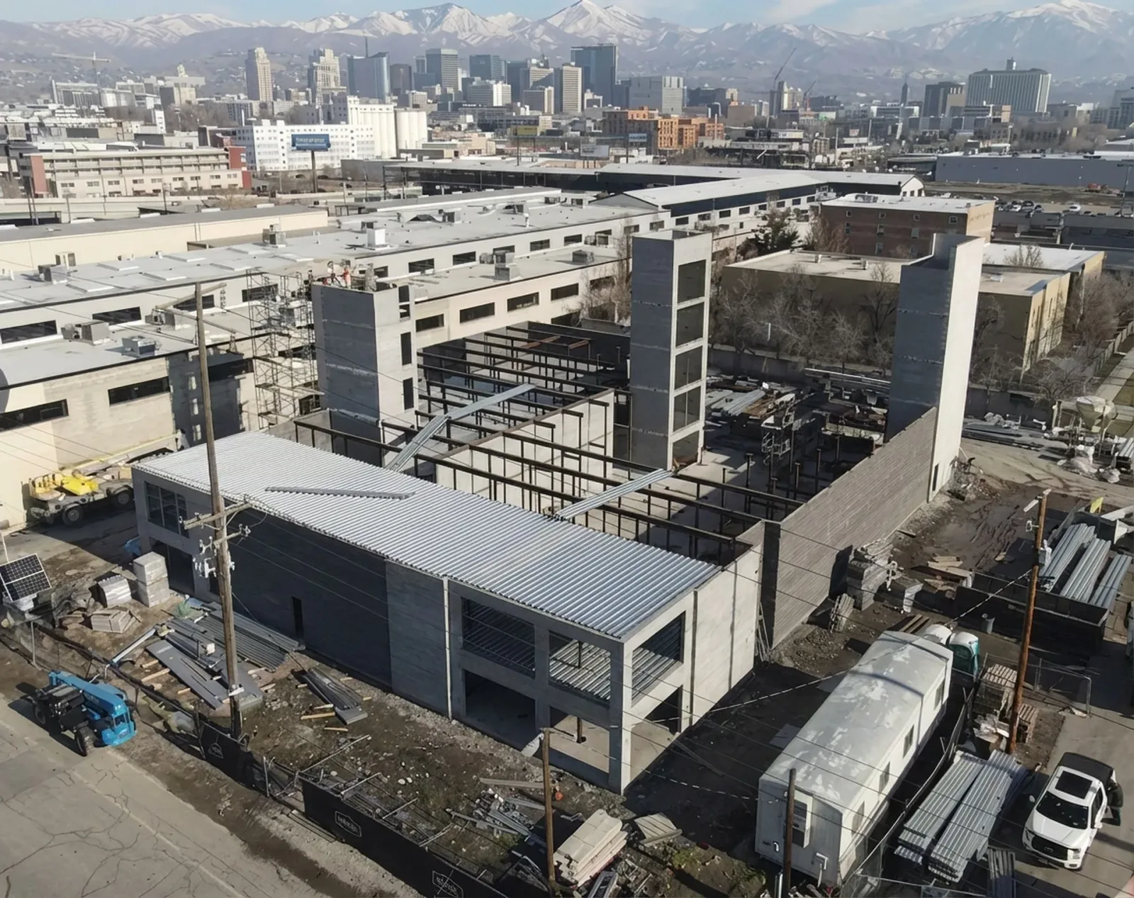 700 Block Storage multi-story self-storage construction progress aerial drone view
