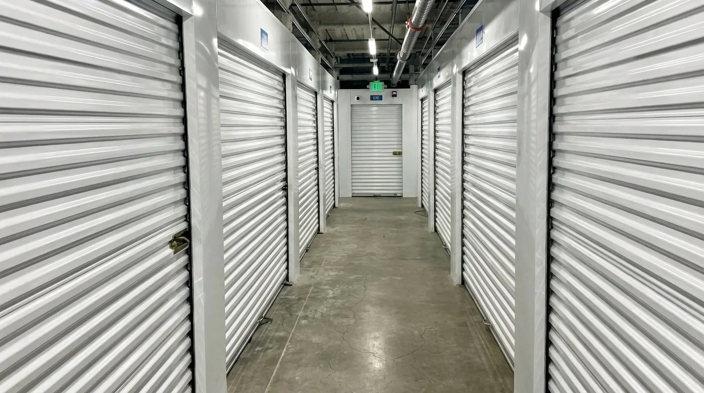 700 Block Storage climate-controlled interior hallway with branded signage