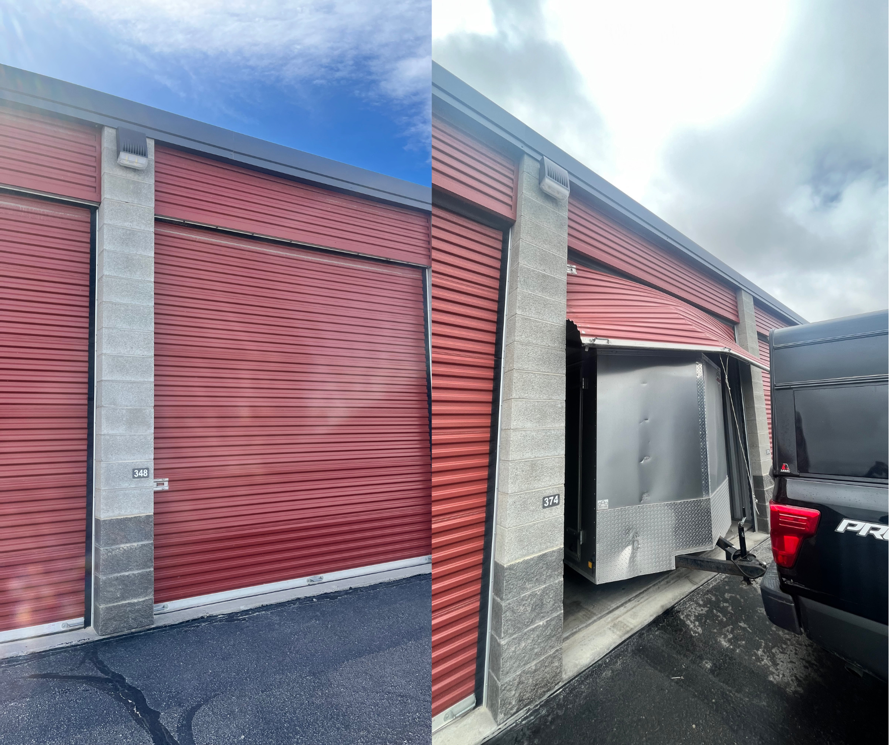 Metal roll-up door repair and replacement at a commercial storage facility by JC Property Maintenance